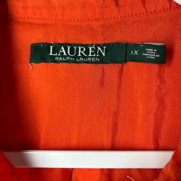 Lauren Ralph Lauren Cotton & SILK Orange Button Down Collared Shirt Blouse 1X - Picture 3 of 10